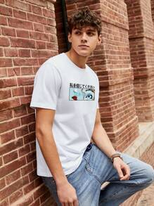 Camiseta con estampado de figura y japonés - Blanco - Ver 6