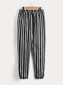 SHEIN 男孩條紋印花補丁細節錐形褲 - 黑與白 - 查看 2