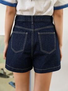 DAZY Solid Pocket Detail Denim Shorts - Dark Wash - View 2