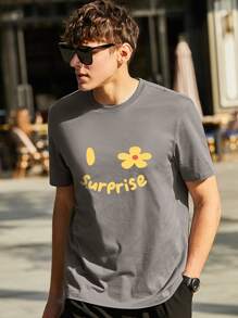 Hombres Camiseta con estampado floral con letra de cuello redondo - Gris - Ver 5