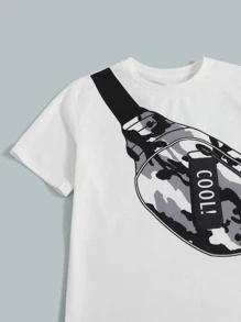SHEIN Tween Boy Letter & Bag Print Tee And Camo Shorts Set - Multicolor - View 3