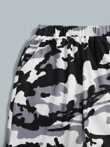SHEIN Tween Boy Letter & Bag Print Tee And Camo Shorts Set - Multicolor - View 4