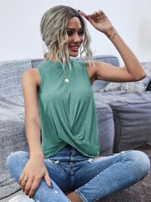 Solid Twist Front Tank Top - Mint Blue - View 1