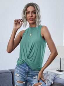 Solid Twist Front Tank Top - Mint Blue - View 4