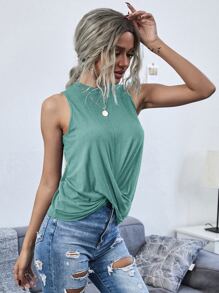 Solid Twist Front Tank Top - Mint Blue - View 5