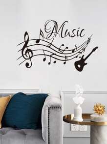 1pc, Home Decoration Music Note Wall Sticker Wallpaper - Black - View 1