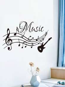 1pc, Home Decoration Music Note Wall Sticker Wallpaper - Black - View 4