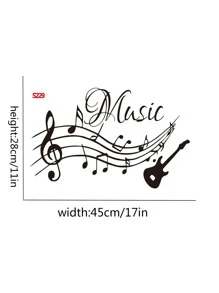1pc, Home Decoration Music Note Wall Sticker Wallpaper - Black - View 2
