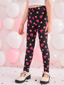 SHEIN 女孩1入組愛心圖案緊身打底褲 - 彩色 - 查看 3
