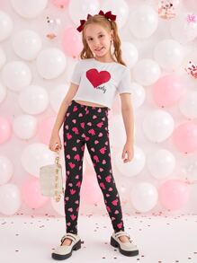 SHEIN 女孩1入組愛心圖案緊身打底褲 - 彩色 - 查看 5