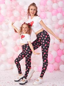 SHEIN 女孩1入組愛心圖案緊身打底褲 - 彩色 - 查看 6