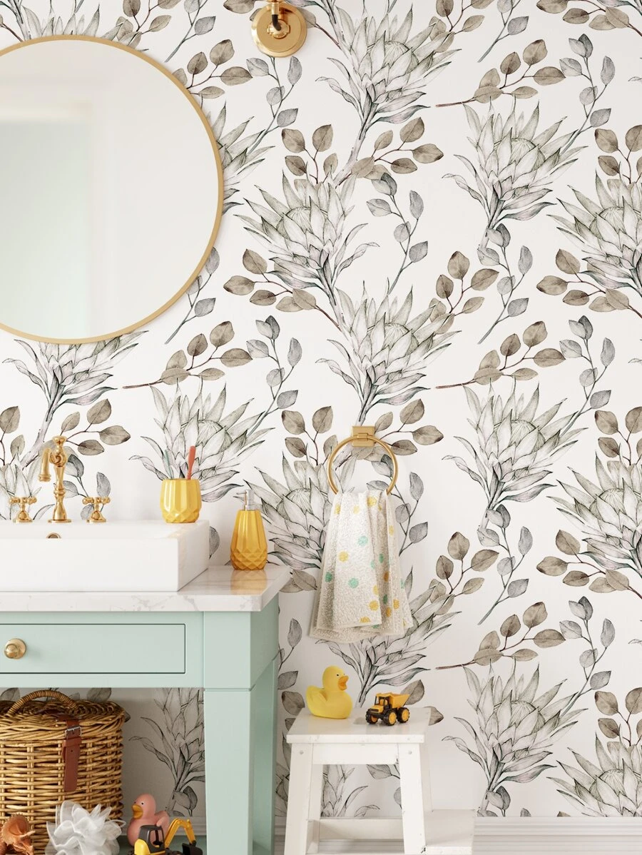 1 rollo de papel tapiz autoadhesivo con patrón de hojas de acuarela reforzado, impermeable y a prueba de humedad para decoración de pared en sala de estar y dormitorio, con estampado de arte. Disponible en tres tamaños: 11.81X47.24/11.81X118.11/11.81X196.85 pulgadas. Adhesivos decorativos de renovación, paneles de pared, papel tapiz, decoración de primavera para refrescar su hogar, adhesivos de decoración de ramas - Multicolor - Ver 1