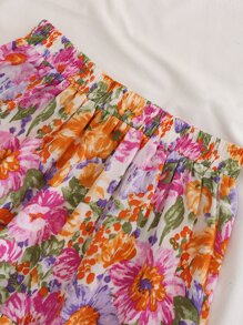 SHEIN Holidaya Bộ đồ hai mảnh nữ viền lá sen Viên lá sen Dải chun Hoa Tất cả trên in Boho - Nhiều màu - Xem 4