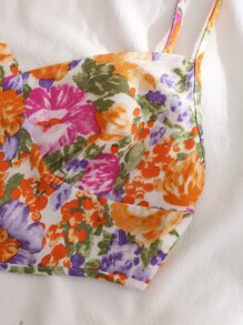 SHEIN Holidaya Bộ đồ hai mảnh nữ viền lá sen Viên lá sen Dải chun Hoa Tất cả trên in Boho - Nhiều màu - Xem 5