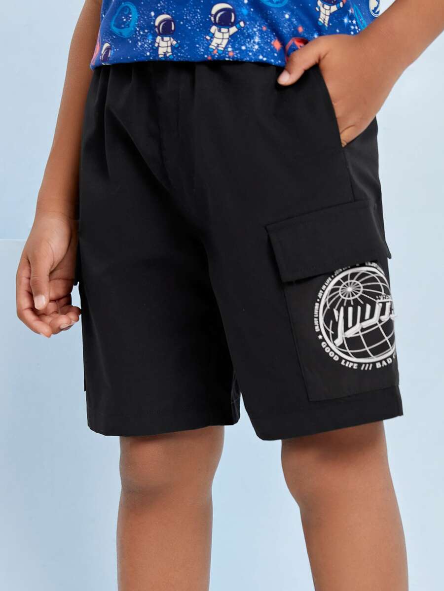 SHEIN 男孩標語和圖案印花短褲