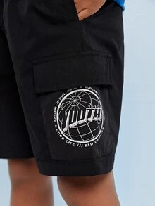 SHEIN 男孩標語和圖案印花短褲