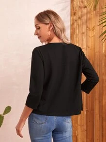 EMERY ROSE Scallop Trim Solid Jacket - Black - View 2