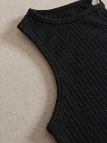 Áo hai dây Gân đan màu trơn Giải trí - màu đen - Xem 4