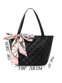 衍縫絲巾裝飾水桶包 - 黑色 - 查看 5