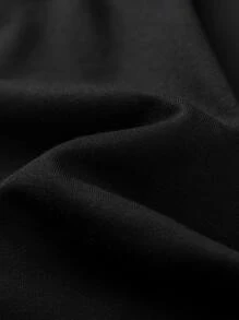 ROMWE MEN Guys Contrast Panel Drawstring Shorts - Black - View 4