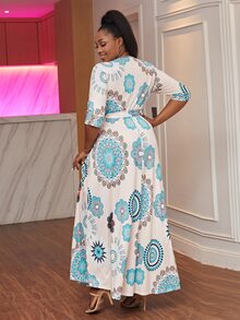 Astrid Plus Size Boho Floral Print Belted Dress, For Summer - Multicolor - View 2