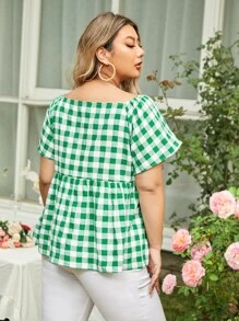 SHEIN VCAY Top con estampado de cuadros bajo con fruncido