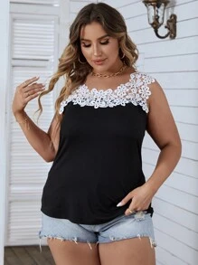 Plus Contrast Lace Tank Top