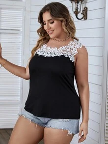 Plus Contrast Lace Tank Top