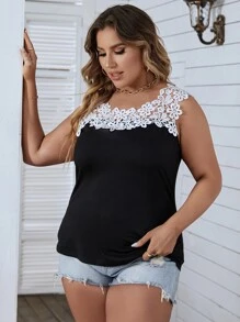 Plus Contrast Lace Tank Top