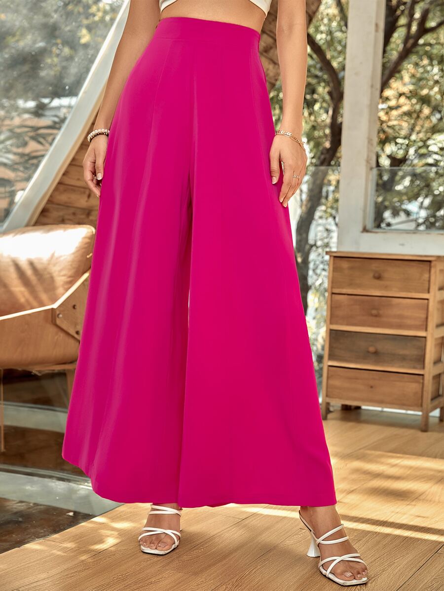 SHEIN Holidaya High Waist Wide Leg Trousers - Hot Pink - View 1