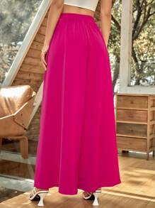 SHEIN Holidaya High Waist Wide Leg Trousers - Hot Pink - View 2