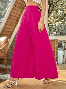 SHEIN Holidaya High Waist Wide Leg Trousers - Hot Pink - View 5