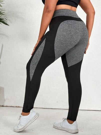 Mulvari 大碼撞色高腰中度彈力緊身打底褲