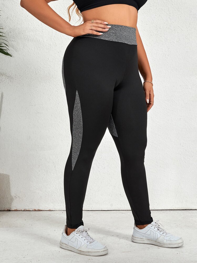 Mulvari 大碼撞色高腰中度彈力緊身打底褲 - 彩色 - 查看 4