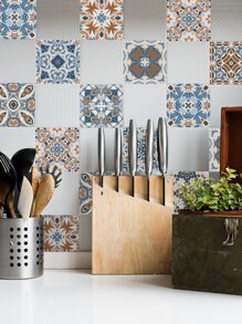10 piezas Pegatina azulejo patrón impermeable cocina - Multicolor - Ver 2