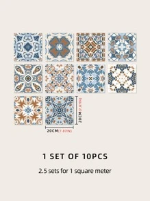 10 piezas Pegatina azulejo patrón impermeable cocina - Multicolor - Ver 5