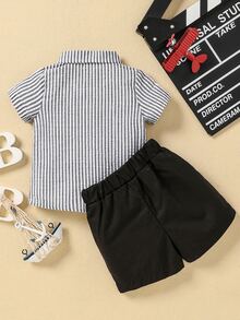 嬰兒豎條紋補丁貼口袋襯衫和短褲 - 彩色 - 查看 2