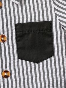 嬰兒豎條紋補丁貼口袋襯衫和短褲 - 彩色 - 查看 5