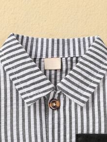 嬰兒豎條紋補丁貼口袋襯衫和短褲 - 彩色 - 查看 6
