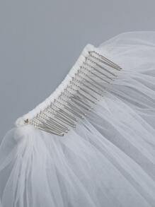 1pc Ll-397-White Simple & Romantic And Elegant Bridal Wedding Veil - White - View 2