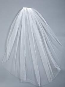 1pc Ll-397-White Simple & Romantic And Elegant Bridal Wedding Veil - White - View 3