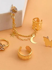 4 أزواج من أقراط مزينة بالراين بتصميم نجمة وفراشة