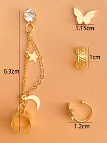 4 أزواج من أقراط مزينة بالراين بتصميم نجمة وفراشة