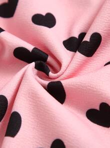 SHEIN Tween Girl Heart Print Contrast Collar Dress - Baby Pink - View 3