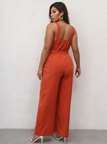 Jumpsuits Plus Size Thắt lưng Túi Nút phía trước màu trơn Giải trí - Màu Cam cháy - Xem 2