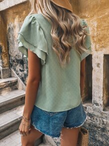 SHEIN LUNE Blusa de manga a capas con textura - Verde - Ver 2