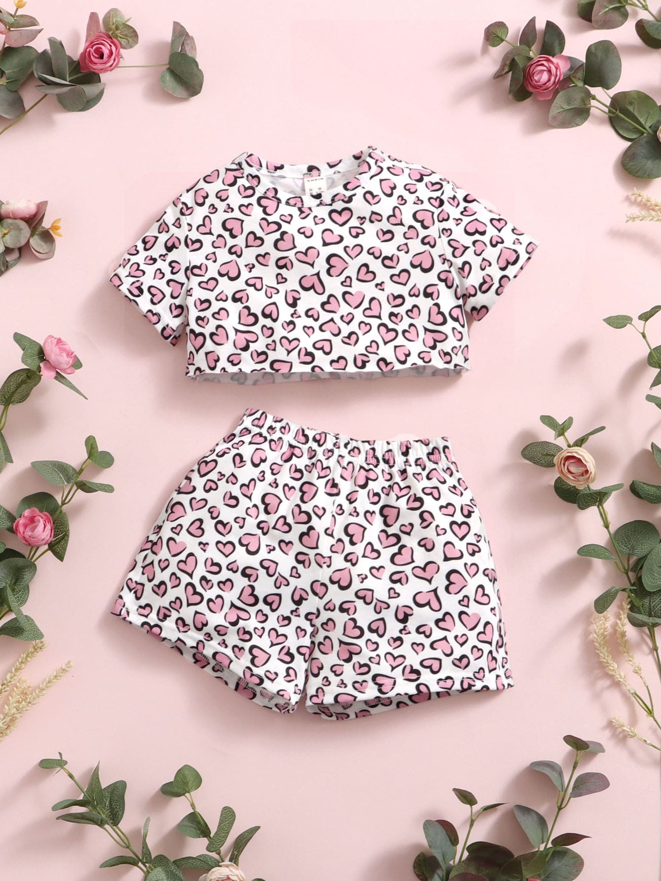 SHEIN Baby Heart Allover Print Top & Shorts - Multicolor - View 1