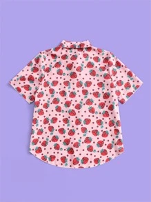 大碼滿版草莓圖案襯衫 - 彩色 - 查看 2