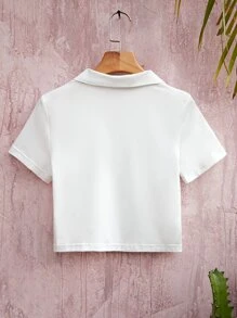INAWLY Camiseta unicolor con cremallera media - Blanco - Ver 2