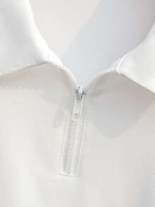 INAWLY Camiseta unicolor con cremallera media - Blanco - Ver 3